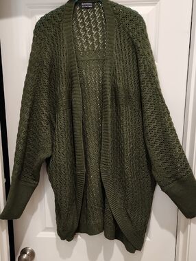 NWOT Olive Green Open front Knit Cocoon Swrater 2x